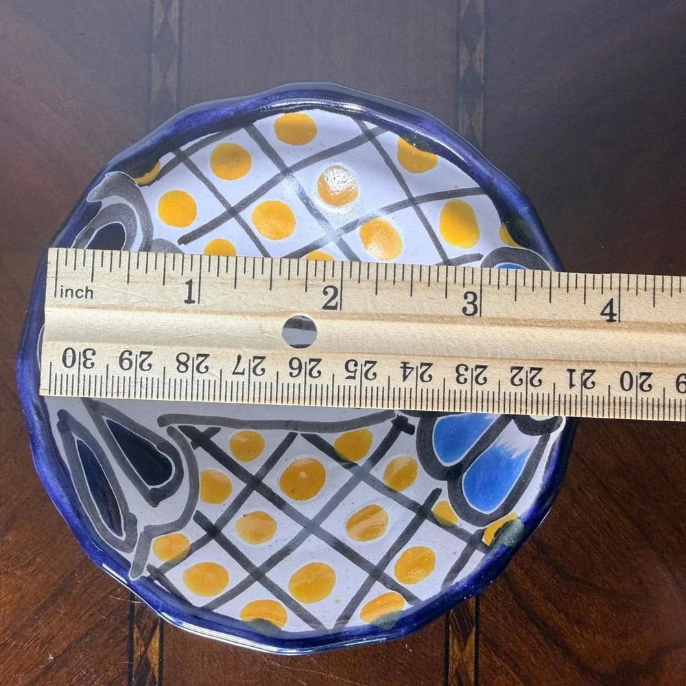 Vintage Hand Painted Ceramic Trinket Dish Floral Boho Decor Small Pottery Dish